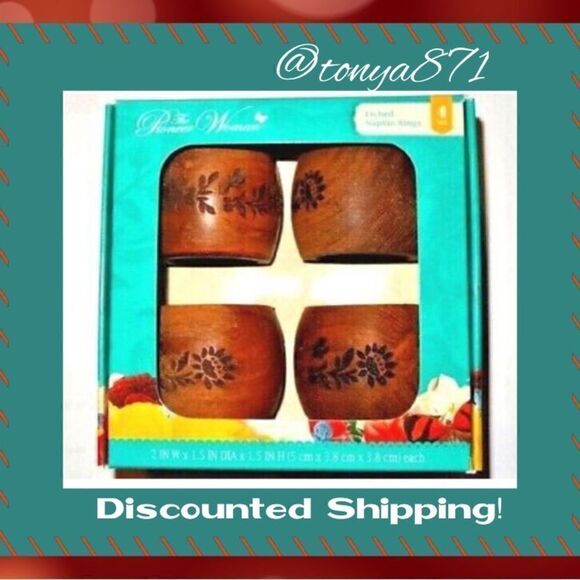 🦋 New Pioneer Woman Etched Napkin Rings - Set of 4 - Picture 3 of 8